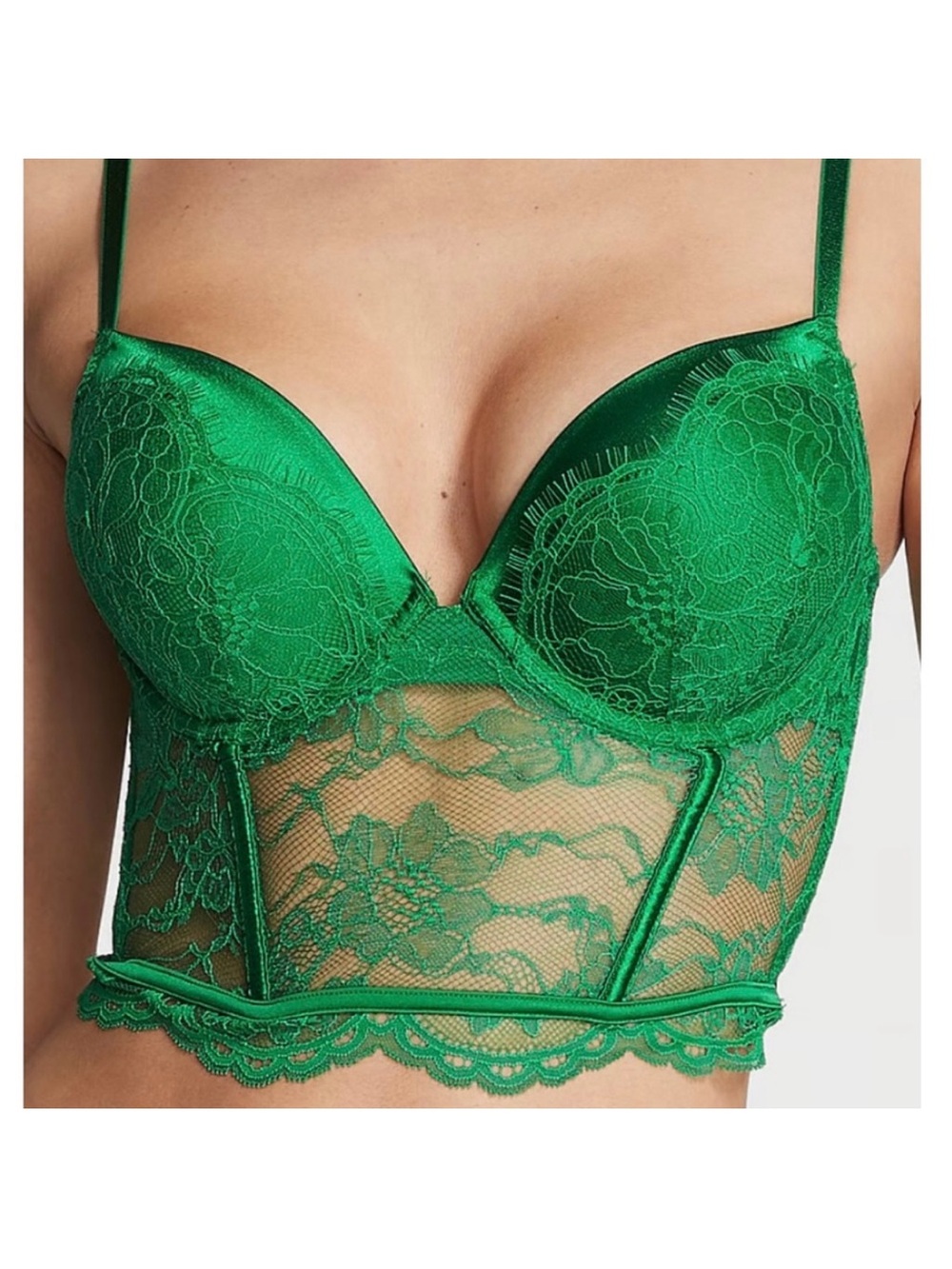 Victoria's Secret Emerald Green Lace Longline Push-Up Bra - Picture 2 of 4